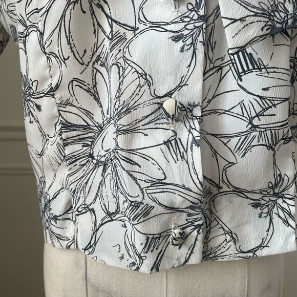 Vintage 70s Cropped Blouse Neck Tie Sketch Floral S - Picture 4 of 8